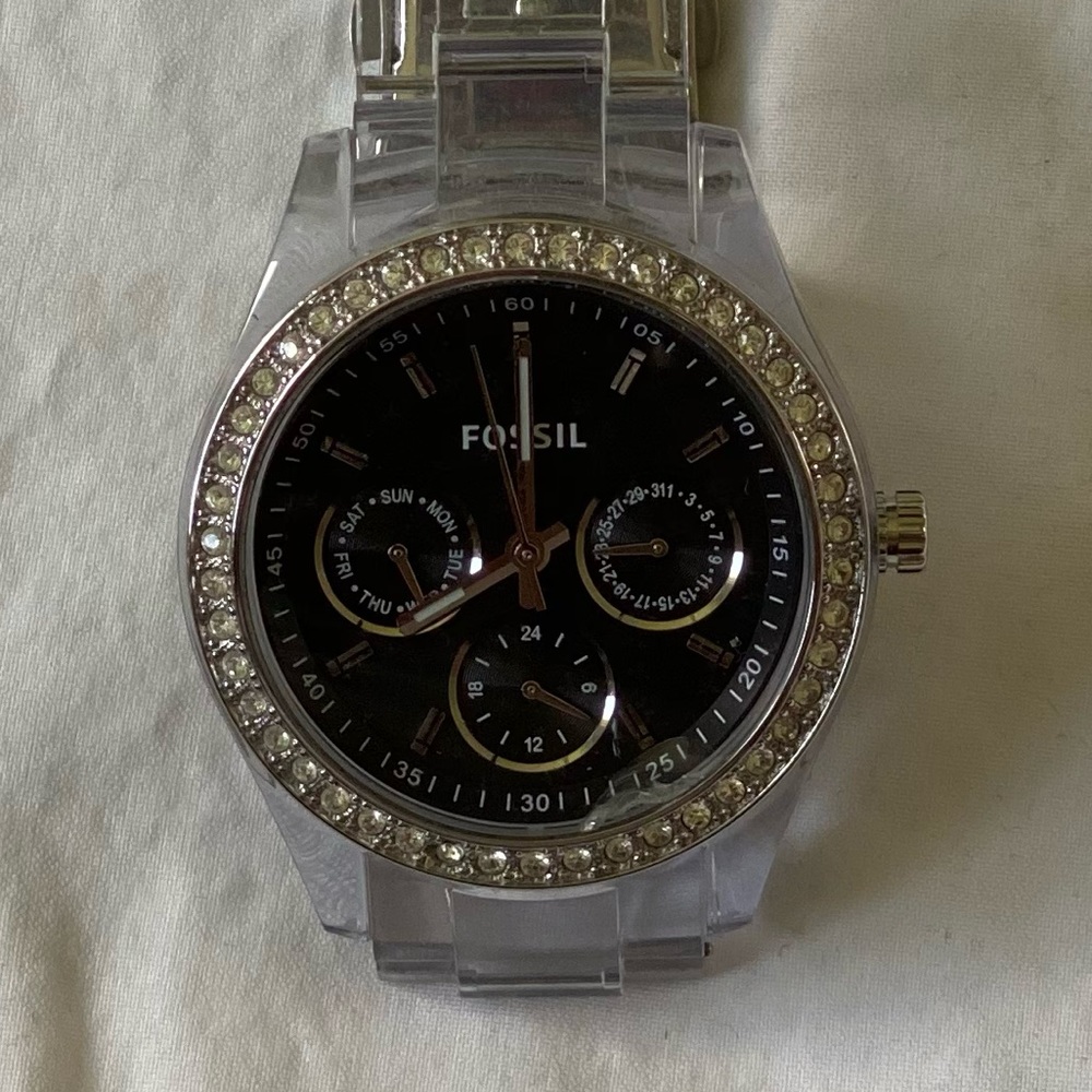 Clear Fossil watch